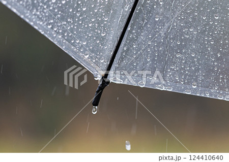 雨傘についた雨のしずく 124410640