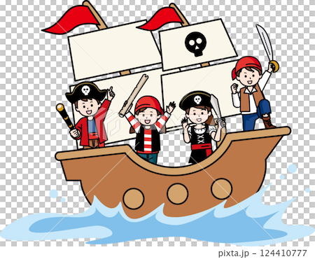 Pirate kids sailing on a sailing ship 124410777