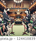 猫と犬で国会の会議中 124410839