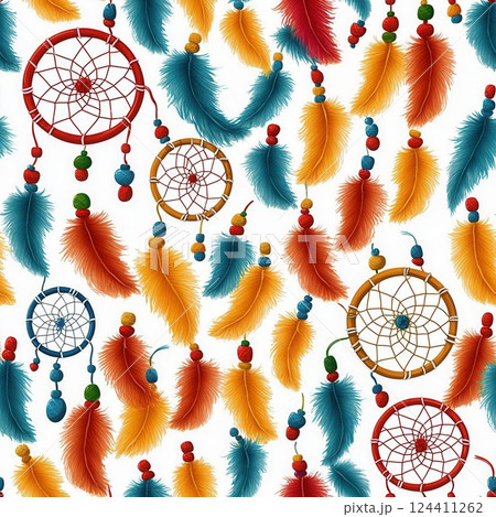 Colorful Dreamcatcher Pattern in Seamless Design for Creative Background or Wallpaper 124411262