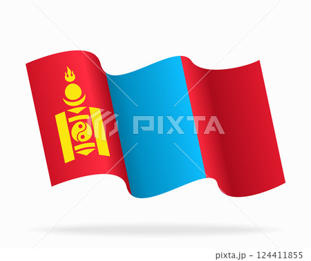 Mongolian flag wavy background layout. Vector illustration. 124411855