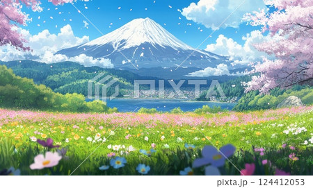 富士と桜の絶景 124412053