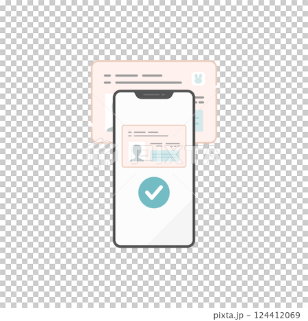 使用智慧型手機讀取個人編號卡以驗證身份的圖示（帶身份驗證和檢查） 124412069