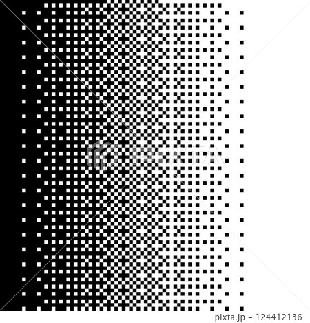 シンプルなドット絵のイラスト素材　黒から透明（白）のグラデーション　四角 124412136