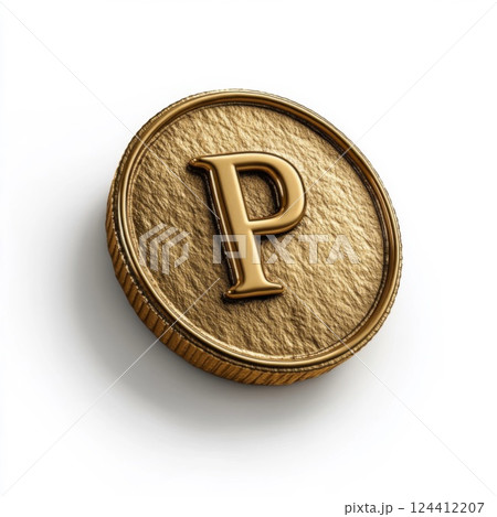 金色のコインに浮かぶPの文字が示す新しい仮想 124412207