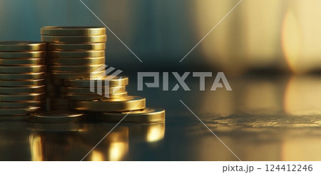 金色のコインが積み重なり、複数の層を形成し 金色のコインが積み重なり、複数の層を形成し 124412246