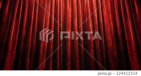 赤いカーテンが舞台を囲む様子が印象的な、劇 124412314
