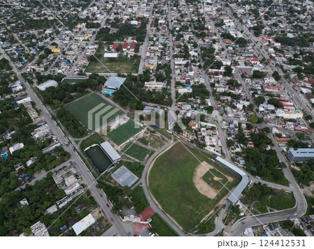 tulum aerial cityscape with drone yucatan mexico tulum aerial cityscape with drone yucatan mexico 124412531