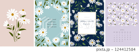 Floral patterned covers for notebook, calendar, journal or sketchbook. Botanical backgrounds and 124412584