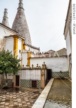 The Palace of Sintra, Palacio Nacional de Sintra, also called Town Palace is located in the town of Sintra in Portugal The Palace of Sintra, Palacio Nacional de Sintra, also called Town Palace is located in the town of Sintra in Portugal 124412636