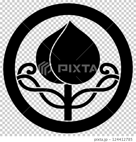 神尾忠重の家紋です。丸に蔓桃といいます。 神尾忠重の家紋です。丸に蔓桃といいます。 124412785