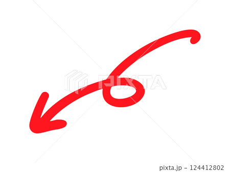手書きのくるくる矢印 下向き 下降 赤 手書きのくるくる矢印 下向き 下降 赤 124412802