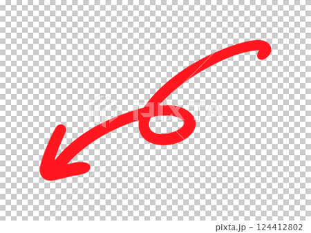 手書きのくるくる矢印 下向き 下降 赤 手書きのくるくる矢印 下向き 下降 赤 124412802