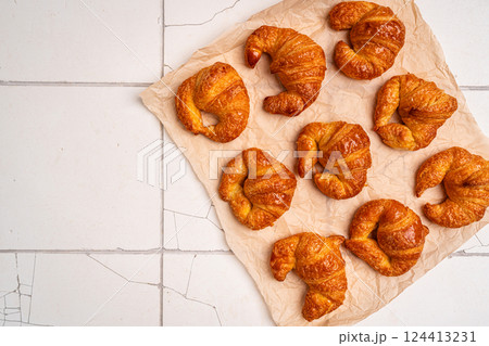 Homemade freshly baked in oven mini croissants 124413231