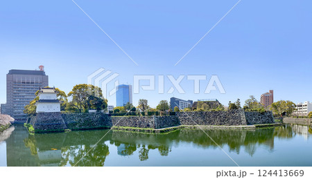 府内城址公園と大分県庁と桜 124413669
