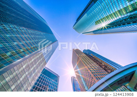 日本の東京都市景観　新時代へ。春本番のような煌めき…汐留のビジネス街などを望む＝3月21日 124413908