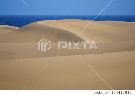 Sand dune with a sea at the background in Maspalomas, Gran Canaria Sand dune with a sea at the background in Maspalomas, Gran Canaria 124413930