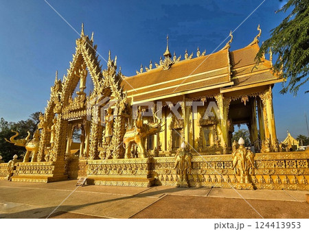 Golden-colored temple near Bangkok Golden-colored temple near Bangkok 124413953