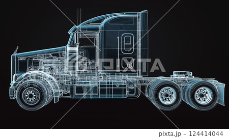 Futuristic wireframe design of a truck showcasing advanced engineering and technology Futuristic wireframe design of a truck showcasing advanced engineering and technology 124414044