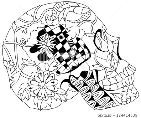 Zentangle stylized scull side view for coloring. Hand drawn decorative vector illustration 124414339