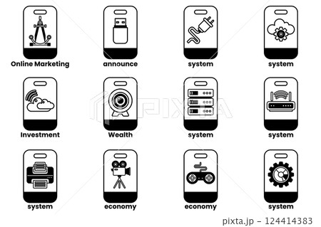 Set of illustrations in the concept of smartphones and things in line art style 124414383