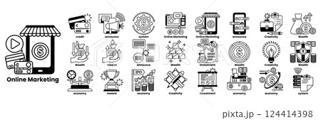 A series of images depicting various aspects of online marketing A series of images depicting various aspects of online marketing 124414398