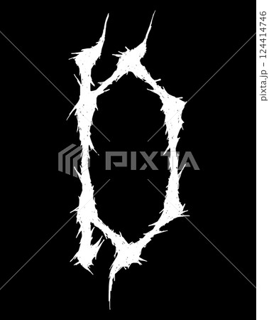 Metal music band font. White letter on black background. 124414746