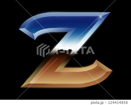 Decorative chrome letter in the dark. Glossy metal font. 124414858