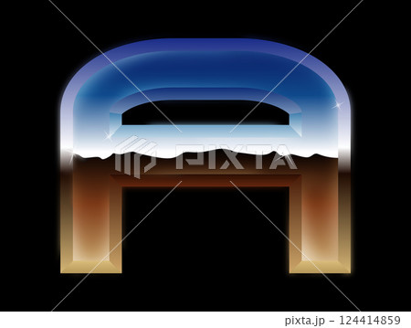 Decorative chrome letter in the dark. Glossy metal font. 124414859