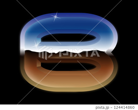 Decorative chrome letter in the dark. Glossy metal font. 124414860