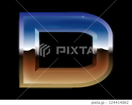 Decorative chrome letter in the dark. Glossy metal font. 124414862