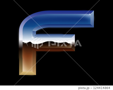 Decorative chrome letter in the dark. Glossy metal font. 124414864