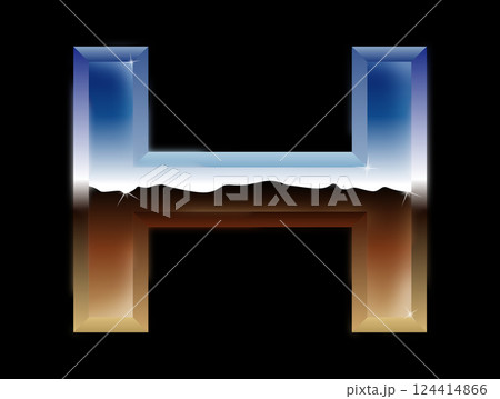 Decorative chrome letter in the dark. Glossy metal font. 124414866
