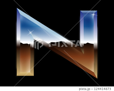 Decorative chrome letter in the dark. Glossy metal font. Decorative chrome letter in the dark. Glossy metal font. 124414873