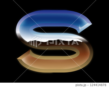 Decorative chrome letter in the dark. Glossy metal font. 124414878
