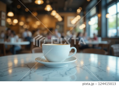 Coffee Cup on Marble Table in a Cafe 124415013