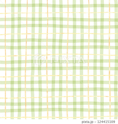 Gold Sage Green Plaid Gingham Hand Drawn Background Pattern Overlay 124415109