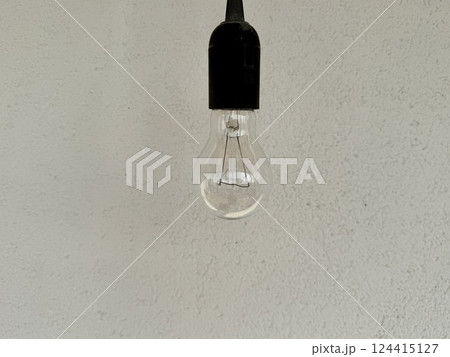 Electric incandescent lamp on textured light background Electric incandescent lamp on textured light background 124415127