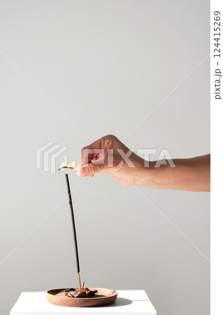 Human Lights Incense Stick With Burning Match, Aroma Therapy and Spa, Fumigation for Meditation Concepts. Human Lights Incense Stick With Burning Match, Aroma Therapy and Spa, Fumigation for Meditation Concepts. 124415269