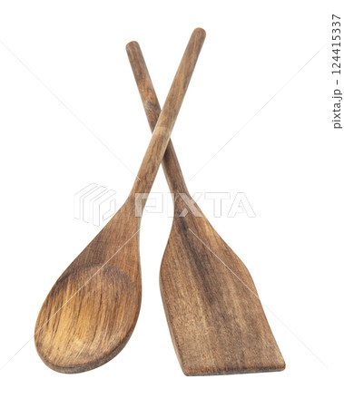 Wooden spoons, spatulas and a rolling pin isolated on white background Wooden spoons, spatulas and a rolling pin isolated on white background 124415337