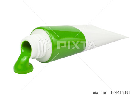 Acrylic green paint tubes with smears, isolated on a white background Acrylic green paint tubes with smears, isolated on a white background 124415391