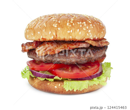 Burger street fastfood with beef isolated on the white background 124415463