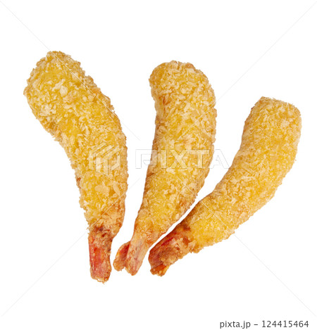 Crunchy fried shrimps snack isolated on the white background 124415464