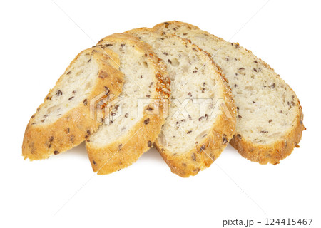Loaf of bread isolated on white. Whole wheat bread baked, bio ingredients, healthy with seeds. Loaf of bread isolated on white. Whole wheat bread baked, bio ingredients, healthy with seeds. 124415467
