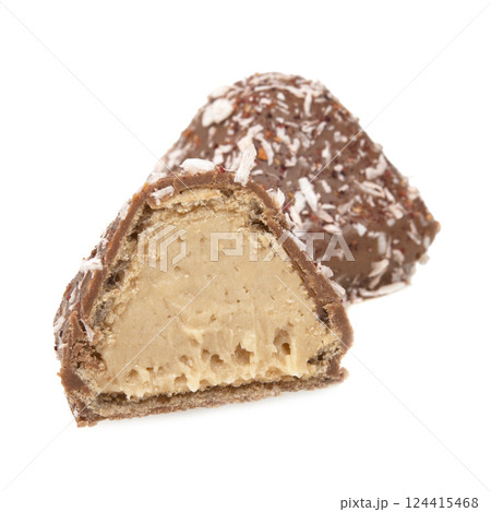 Luxury artisan waffle candy in chocolate with filling isolated on the white Luxury artisan waffle candy in chocolate with filling isolated on the white 124415468