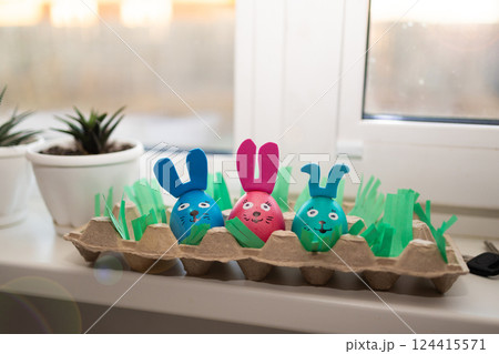 Bright and Colorful Easter Bunny Egg Decorations Perfect for Your Lovely Home Interior 124415571
