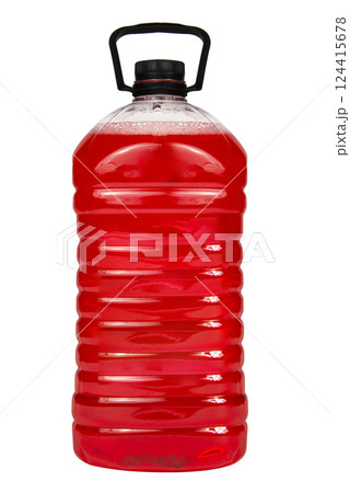 windshield washer fluid in canister isolated on white background. Antifreeze for car screen wash. 124415678