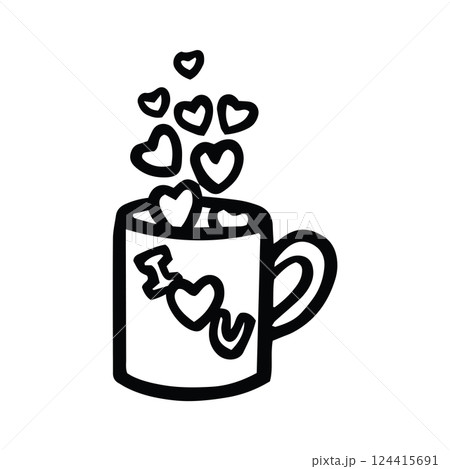 I Heart You Coffee Cup - Hand Drawn w Black and White Thick Lines 124415691