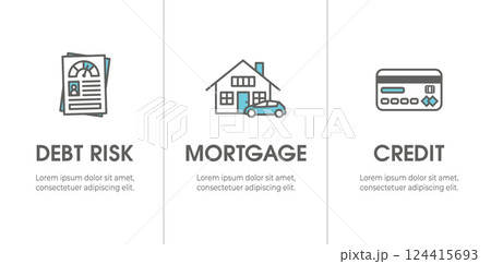 Debt Risk for Credit and Loan Refinance Application Icon Set and Web Banner 124415693