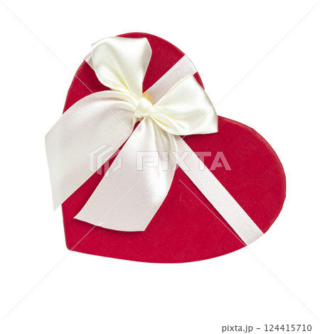 Red heart shape gift box isolated on white background 124415710